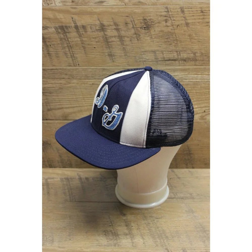 AJD Vintage Lucky Stripes Snapback Trucker Hat Size Large Chain‎ Stitch Knit